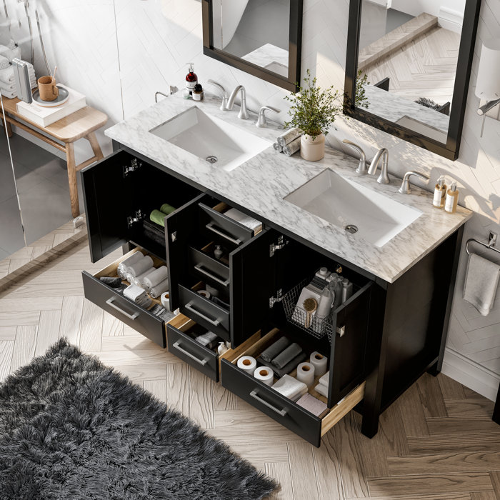 Brayden Studio® Zeringue 84'' Double Bathroom Vanity with Marble Top